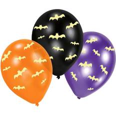 Zwart Latex ballonnen Amscan Set van 6x stuks Halloween Glow in the dark ballonnen met vleermuis print 30 cm