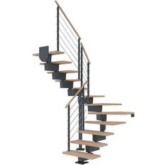 Portaat ja Kaiteet Dolle Portaat Dubai, U-malli, Design-kaide, valkoöljytty tammi, 16 askelmaa, 800mm, antrasiitti