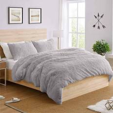 Ezysleep King Luxury Faux Shaggy Duvet Cover Silver, Grey