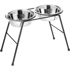 Classic Pet Products husdjursprodukter dubbelmatare högt ställ 2 rostfritt stål, Dubbel matarstativ, 2500ml