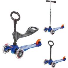 Sparkcykel 3 in 1 Micro Mini 3in1 blå sparkcykel med 3 hjul justerbart styre och sits från 1 år