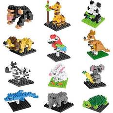 Fun Little Toys Party Favors for Kids, Mini Animals Building Blocks Sets for Goodie Bags, Prizes, Birthday Gifts, 12 Boxes