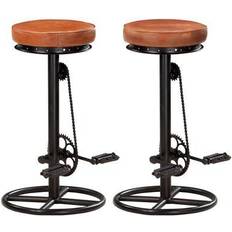 VidaXL Tabourets de bar vidaXL Tabourets Avec Motif 2 Pcs Noir/Marron Cuir Véritable De Chèvre 286967 Tabouret de bar 75cm 2pcs