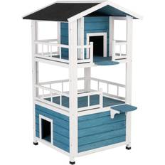 Kattehus Penthouse L 72 x B 72 x H 124,5 cm blå hvid