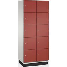 C P CAMBIO compartment locker with sheet steel doors, 10 compartments, width 800 mm, body pure white door flame red