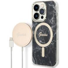 Guess Zestaw GUBPP14XHMEACSK Case Charger iPhone 14 Pro Max 6,7 czarny/black hard case Marble MagSafe