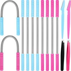 Facial Trimmers 14 Pieces Facial Hair Remover Set Spring Epilator Hair Removal Springs Eyebrow Razors Beveled Tweezers Removes Hairs Women Face Threading Tool