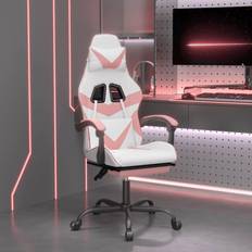 vidaXL Drejelig Gamingstol Med Fodstøtte Kunstlæder Hvid Og Pink