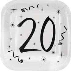 Hvide 20 års fødselsdag paptallerkner 10 stk