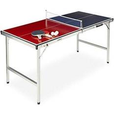 Relaxdays Table De Ping-Pong Pliante Filet 2 Raquettes 3 Balles 67.5 x 151 x 67.5 cm Bleu/Rouge