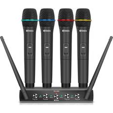 Karaoke system Pro UHF 4 Channel Wireless Microphone System Debra Audio AU400 with Cordless Handheld Lavalier Headset Mics Metal Receiver Ideal for Karaoke Church Party(With 4 Handheld Mics(A)