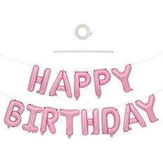 Birthdays Foil Balloons Light Pink Happy Birthday Sign Banner Balloons 16 Inch Mylar Foil Letters Balloons Banner Reusable Ecofriendly Material for Birthday Decorations and Party Supplies