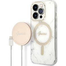 Iphone magsafe charger Guess Zestaw GUBPP14LHMEACSH Case Charger iPhone 14 Pro 6,1 biały/white hard case Marble MagSafe