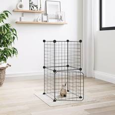 vidaXL 8-Panel Pet Cage with Door Black Steel Black