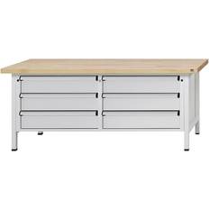 ANKE Workbench with XL/XXL drawers, frame construction, width 2000 mm, 6 x 180 mm drawers, solid beech worktop, front in light grey