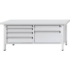 ANKE Workbench with XL/XXL drawers, frame construction, width 2000 mm, 6 drawers, universal worktop, front in light grey