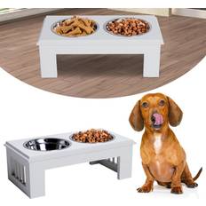 Pawhut Animali domestici Pawhut Stainless Steel Pet Feeder, 43.7Lx24Wx15H cm-White