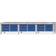 ANKE Workbench extra wide, frame construction, 3 doors, 9 drawers are fully extendable, working height 890 mm, sheet steel covered worktop