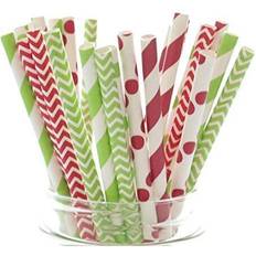 Christmas Straws (25 pack) Red & Green Holiday Straws, Vintage Party Supplies, Santa Red & Elf Green Straws, December Christmas Straws