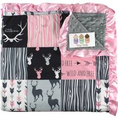 Pink and gray baby blanket Baby Blanket Minky, Deer, Arrows and Antlers, Pink with Gray and Black, with Pink Ruffles