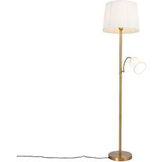 Bronze Lampes sur Pied QAZQA Lampadaire Classique Bronze Abat-Jour en Tissu Blanc Lampe sur Pied