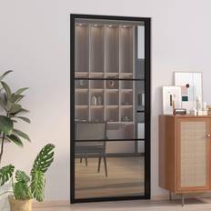 vidaXL 93x201.5 cm Nera in Vetro ESG e Alluminio - Nero Porta Interna Vetro Trasparente (x200cm)