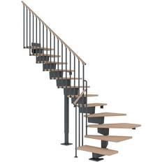 Portaat ja Kaiteet Dolle Portaat Dubai, L-malli, Classic III -kaide, valkoöljytty tammi, 14 askelmaa, 900mm, antrasiitti