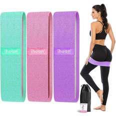 ihuan Resistance Bands for Legs and Butt, 3 Levels Exercise Band, Anti-Slip & Roll Elastic Workout Booty Bands for Women Squat Glute Hip Training