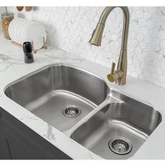 Silver Kitchen Sinks Swiss Madison Toulouse Collection SM-KU704 31.75" 9" Undermounted Double Bowl Kitchen