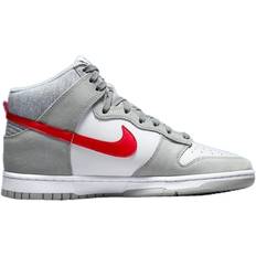 Gray Indoor Sport Shoes Children's Shoes NIKE Dunk High SE GS - Light Smoke Grey/White/Light Smoke Grey/Gym Red