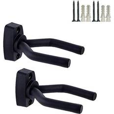 Guitar Wall Mount Hanger 2 Pack Black Guitar Hanger Wall Hook Holder Stand Display with Screws Easy To Install Fits All Size Guitars, Bass, Mandolin, Banjo, Ukulele