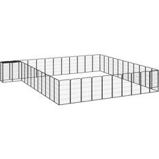 vidaXL 46-Panel Dog Playpen Black Powder-coated Steel Black