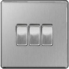 BG Screwless Flatplate Brushed Steel Triple Switch, 10Ax 2 Way
