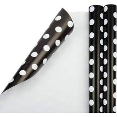 Party Supplies Jam Paper All Occasion Polka Dot Gift Wrapping 25 Sq ft Black & White Dots 2/Pack