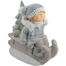 Beige Lighting Northlight Seasonal Girl on a Sled Christmas Decoration Night Light