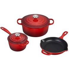 Cast iron set with lids Le Creuset Cerise Signature Enameled Cast Iron Cookware Set with lid 5 Parts