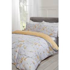 Cotton Bed Linen Dreamscene Blossoms Print Duvet Cover Yellow, Grey