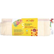 Ah! Table! Sacchetti Frutta e Verdura Riutilizzabili in Cotone Bio 5 Sacchetti Taglia XL