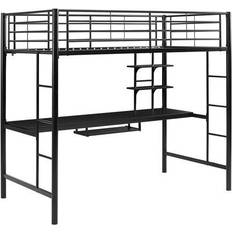 Kid's Room Premium Metal Loft Bed with Wood Workstation, One Black 55x79"