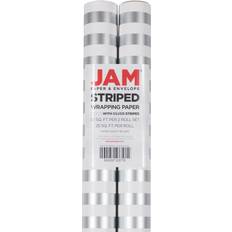 Party Supplies Jam Paper Gift Wrap Striped Wrapping 50 Sq Ft Total Silver & White Stripes 2 Rolls/Pack