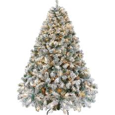 Iron Christmas Trees Yaheetech Pre-lit Artificial Incandescent Warm Lights Snow Flocked White Christmas Tree 89.7"