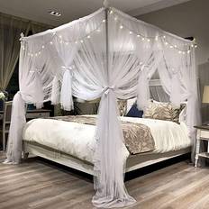 4 Corners Post Canopy Bed Curtain Royal Luxurious Cozy Drapes Full/Queen