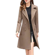 Bankeng Women Winter Wool Blend Camel Mid-Long Coat - Camel