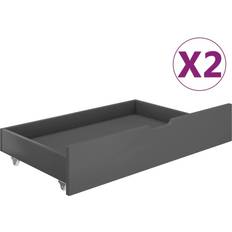 vidaXL 2x Solid Pine Wood Bed Drawers Dark Grey Bed Storage Box