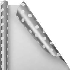 Party Supplies Jam Paper Gift Wrap Polka Dot Wrapping 25 Sq Ft Silver with White Polka Dots Roll Sold Individually