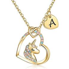 Hidepoo Letter Initial Unicorn Necklace - Gold/Multicolour