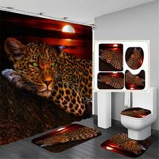 With Weight Shower Curtains Alabohuke Leopard Cheetah 4pcs Shower Curtain Set (B08K4NC58B)