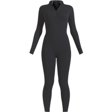 PrettyLittleThing Structured Contour Rib Zip Jumpsuit - Black