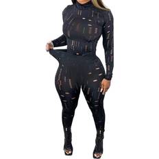 XXXS Jumpsuits & Overalls 2 Piece Outfits Women Long Sleeve Blouse Bodycon Pants Set