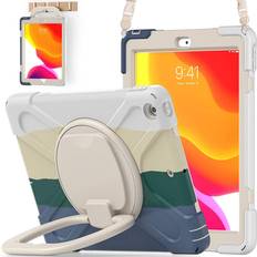 iPad 9th/ 8th/ 7th Generation Case (iPad 10.2 inch Rugged Case 2021/2020/2019) with Screen Protector, Rotating Stand/Pencil Holder/Carrying Shoulder Strap